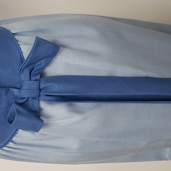 Vintage 60s-70s Maxi Dress Formal Bridesmaid Cotton S Short Sleeve Blue … - Picture 7 of 16